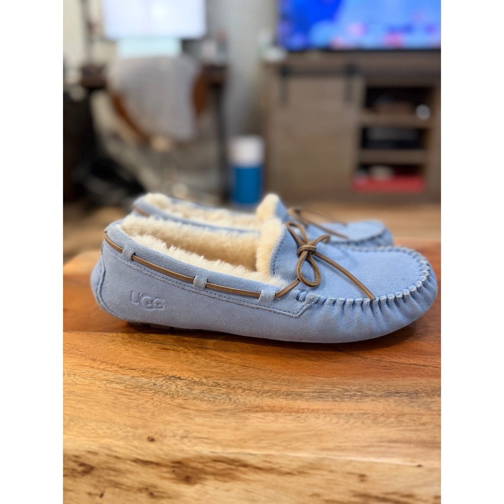 UGG Dakota Light Blue Suede Wool Lined Moccasin Slippers 1107949 Womens 11
